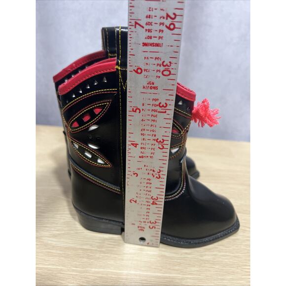 VTG 50's Toddler 7.5 Cowboy Boots by Texas Boot Co. Black Inlay Leather Flowers - Picture 10 of 10